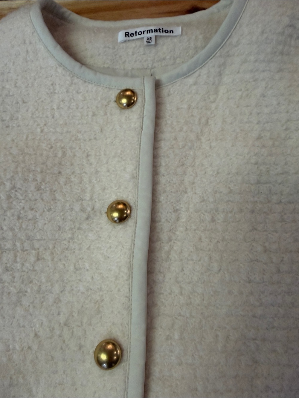 Reformation Dale Wool Cropped Women's Cream Bouclé gold Button-Front Jacket XS - Picture 5 of 7
